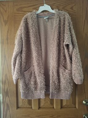 Knox Rose Plush Loop-Knit Open Cardigan in Blush